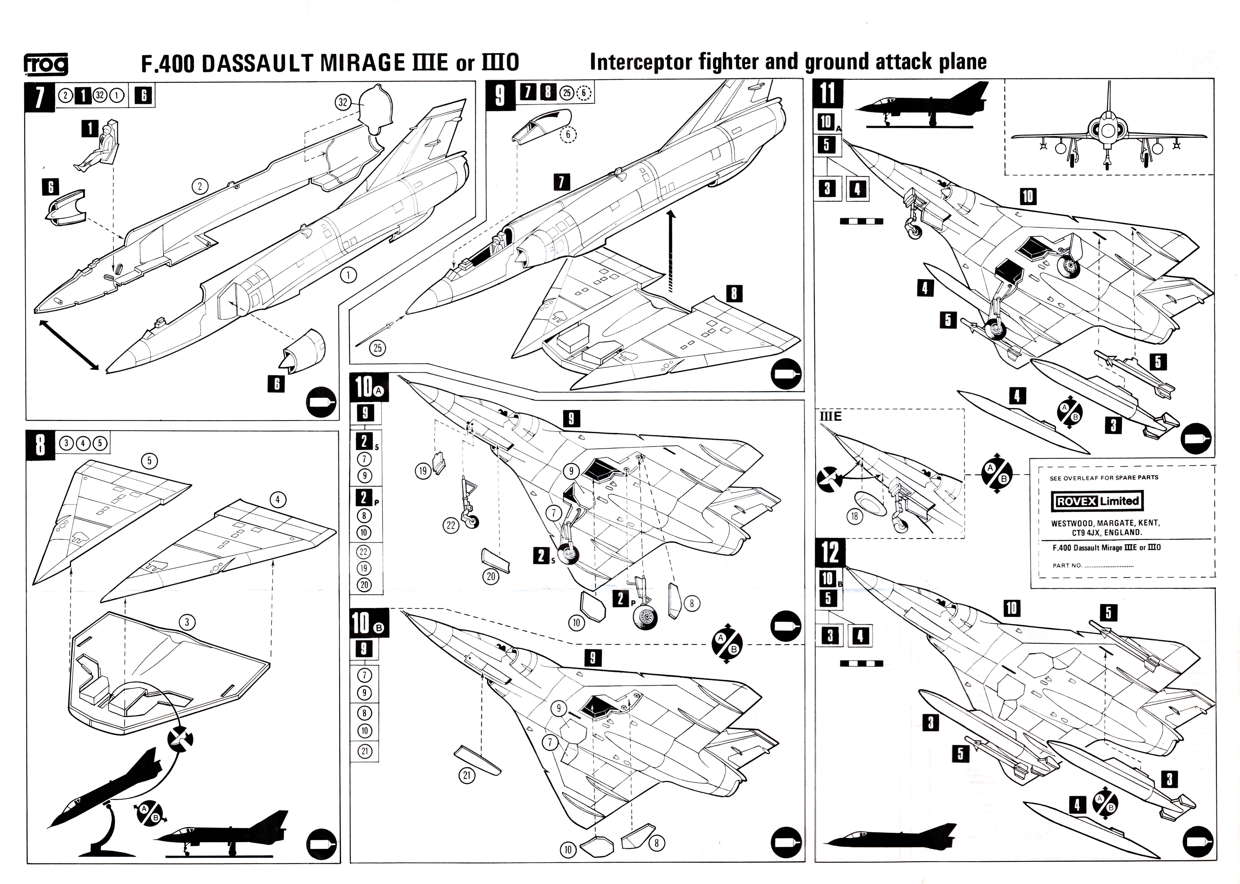 Assembly instructions FROG F400 Mirage IIIE/O Interceptor / Ground Attack, 1975